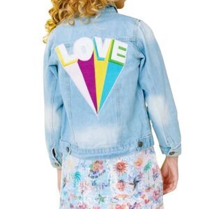 Lola and The Boys Women’s Rainbow Love denim jacket S NWOT